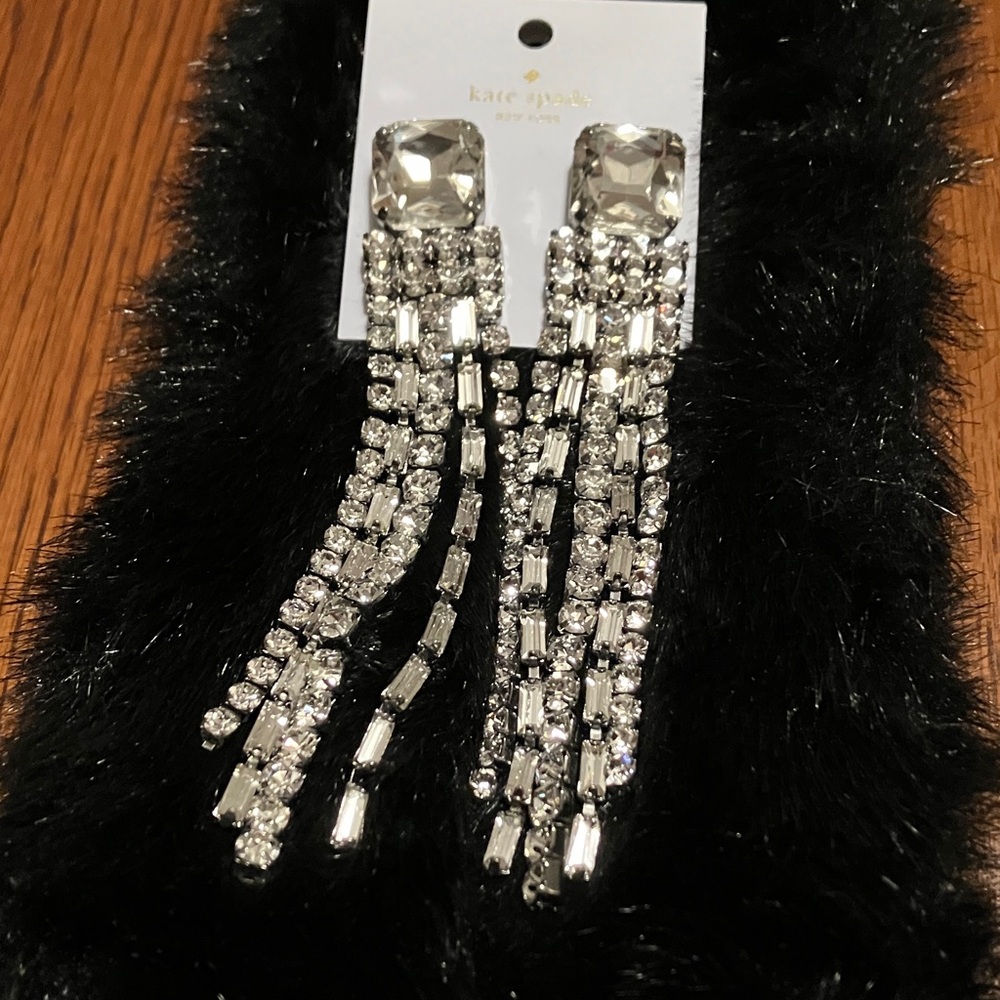 KATE SPADE. GLITZVILLE. Silver Dangle Earrings. 4 inches long. STUNNING!  NWT